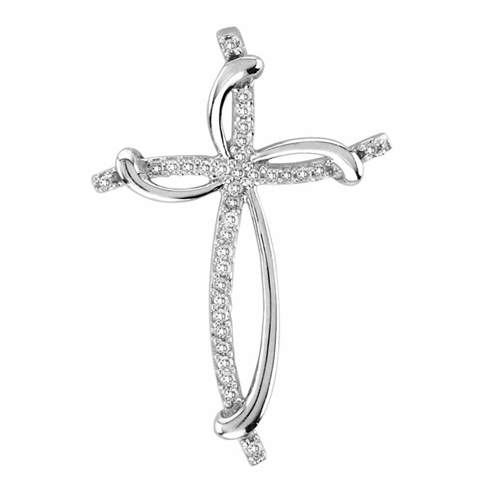 Sterling Silver Womens Round Diamond Cross Fashion Pendant 1/10 Cttw eBay