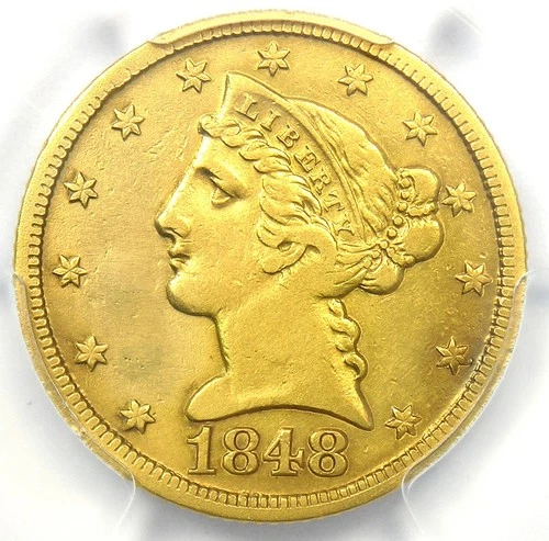 1848-D Liberty Gold Half Eagle $5 - PCGS VF Detail - Rare Dahlonega Coin!