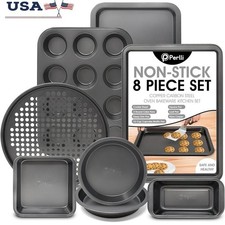 8 Piece Nonstick Baking Pan Set Carbon Steel Oven Safe Kitchen Bakeware New