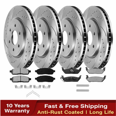 4WD Front + Rear Drilled Rotors Pads for 2004 - 2008 Ford F-150 Lincoln Mark LT