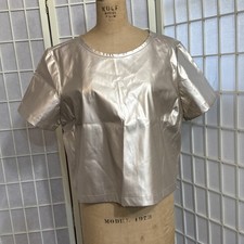 Anthropologie Porridge Faux Leather Gold Metallic Boho Career Chic Blouse XL NWT