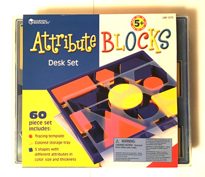Attribute Blocks Desk Set- Plastic Storage Tray- 60 attribute blocks NEW