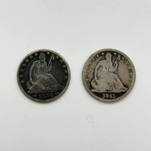 (LOT OF 2) 1845-O 1854-O 50c Seated Liberty Half Dollar Silver New Orleans Coin