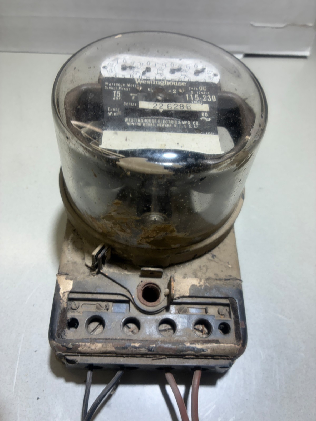 VINTAGE WESTINGHOUSE WATTHOUR METER TYPE OC SINGLE PHASE 15 AMP 115-230V 3 WIRE