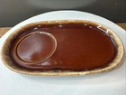 Hull Pottery USA Sandwich/ Soup Plate Brown Drip Glaze Snack Tray Oven Proof