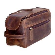 Premium Buffalo Leather Toiletry Bag for Men  Women   Leather Shaving Kit Wi...