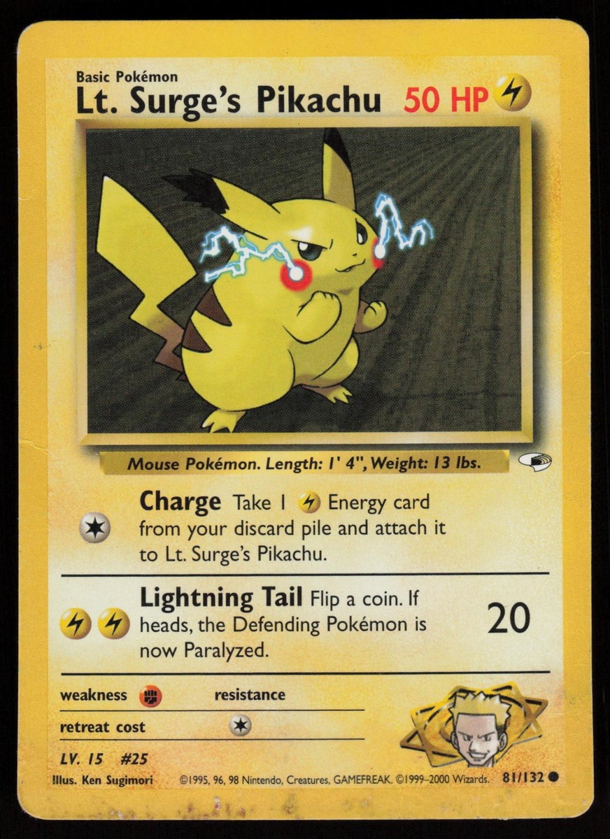 LT. SURGE'S PIKACHU 81/132 COMMON GYM HEROES POKEMON UNLIMITED HP