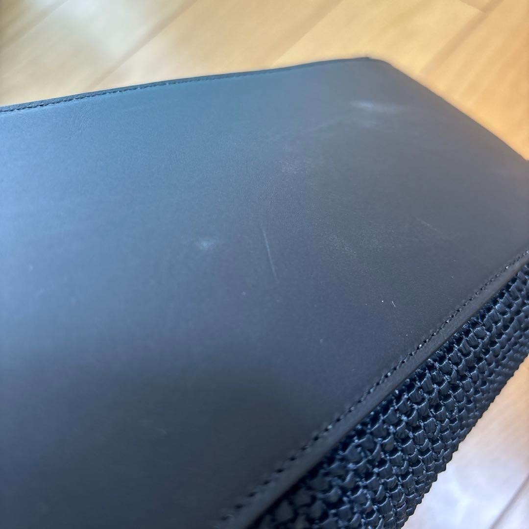 SAINT LAURENT Borsa tote con logo rafia paglia frange tote bag pelle blu navy 4...