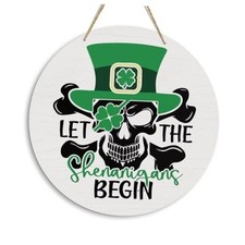 Funny Skeletons St. Patrick's Day Decorations Round Wooden Sign St Patricks