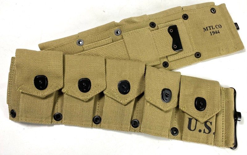 WWII US ARMY INFANTRY M1 GARAND RIFLE 10 POCKET AMMO BELT OD#3 KHAKI