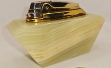 Gold Plated RONSON VARAFLAME Onyx Desktop Table Lighter Paperweight Working