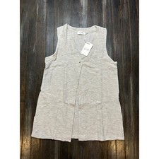 Gilli Ribbed Knit Sleeveless Cardigan Vest Oatmeal Grey