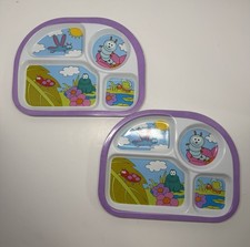 Set 2 Kids Divided Plates Melamine Tray Purple Bugs Frog Toddler Feeding