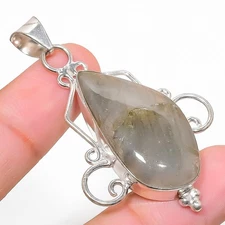 Labradorite Gemstone Handmade 925 Sterling Silver Jewelry Pendant 2.17"