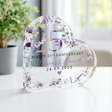 Personalised Floral 25th Anniversary Gift, Silver Anniversary Plaque