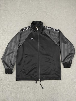 Kappa Track Jacket Mens Small Black Gray Full Zip Stand Collar Logo Colorblock