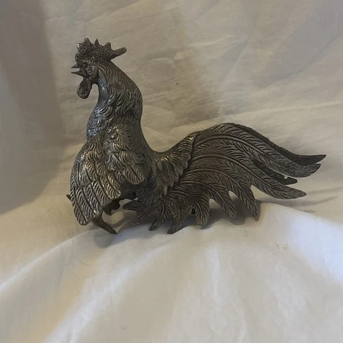 Vintage Brass Fighting Rooster Gold F Decor Mid Century Modern 8”