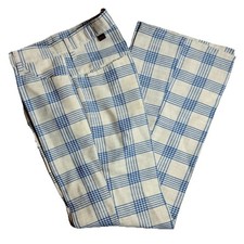 Rare Vintage 70s MANN Mens 34x34 Iron Pants Blue Checkered Plaid Flared T80