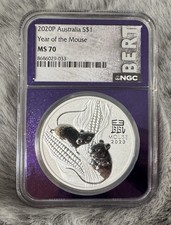 2020-P Australia S $1 Coin Year of the Mouse NGC MS70 1oz Silver.