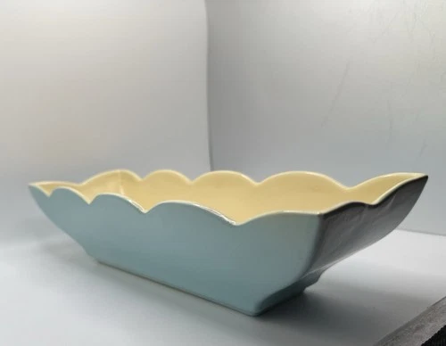 Vintage Hull USA Pottery Planter 12" x 4" x 4" Light Blue Yellow