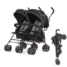 Dream On Me Volgo Twin Umbrella Stroller in Black, Lightweight Double Stroller