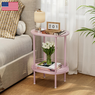 Dgsandgo Small Modern Round Side Table Storage2-Tier Side Tables Living