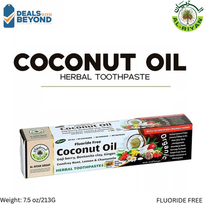 Organic Coconut oil Herbal Toothpaste Al Riyan 10 in 1 herbs Fluoride free 7.5oz