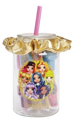 Totum Rainbow High Stationery Jar with a Lid, Reusable Straw, Scrunchie and Vari