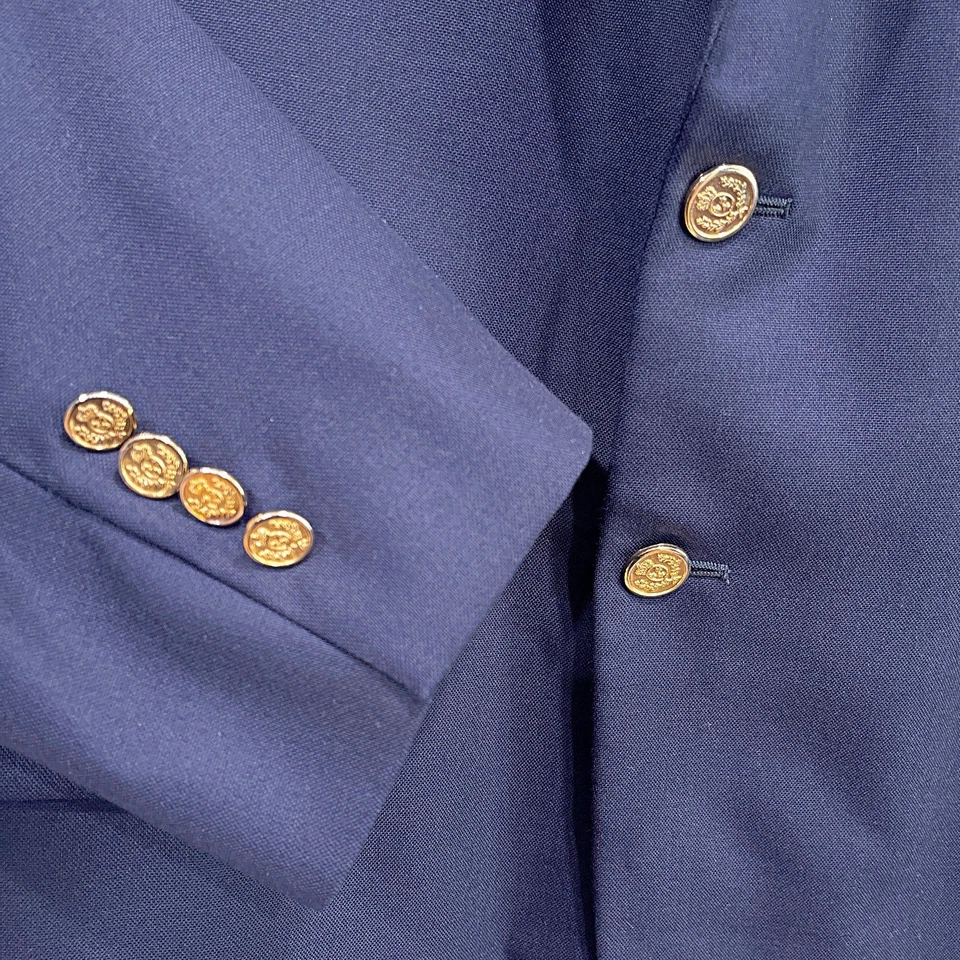 H Freeman Bespoke Hopsack Blazer Jacket Navy Blue Wool Gold Button Mens 42R - Image 3 of 4