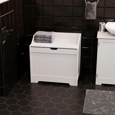 HOME DISCOUNT Priano Bathroom Laundry Cabinet Storage Bin Chest Basket Box Furniture White
