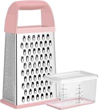 Urbanstrive Cheese Grater 4-Side Box Stainless Steel with Container Pink