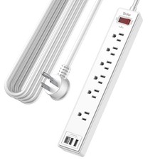 20Ft Power Strip Surge Protector - Extension Cord with 6 AC Outlets and 3 USB...