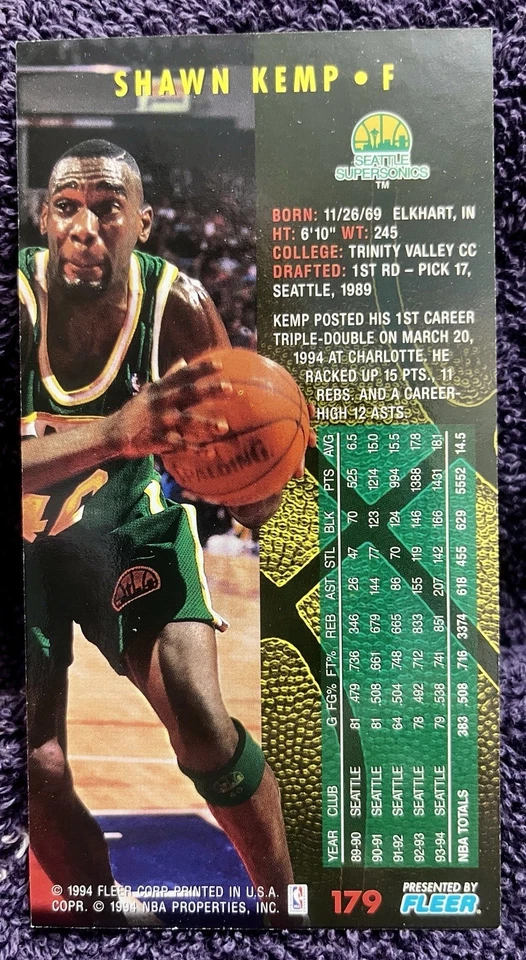 1994-95 Fleer NBA Jam Session - #179 Shawn Kemp Seattle Supersonics Trinity Val - Image 2 of 2