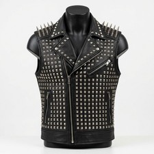 Men  s Studded Leather Vest   Punk Biker Gothic Motorcycle Waistcoat Outerwear