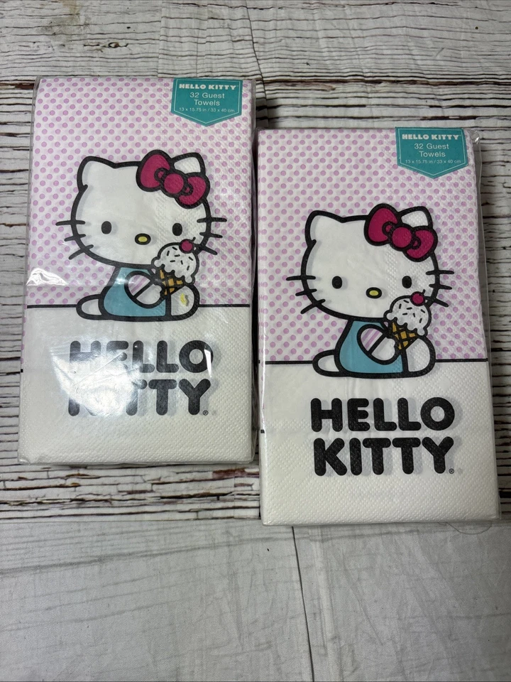 Hello Kitty Napkins Ice Cream White Pink 32 PCs Guest Paper Napkins Set Of 2 NEW - Image 2 of 4