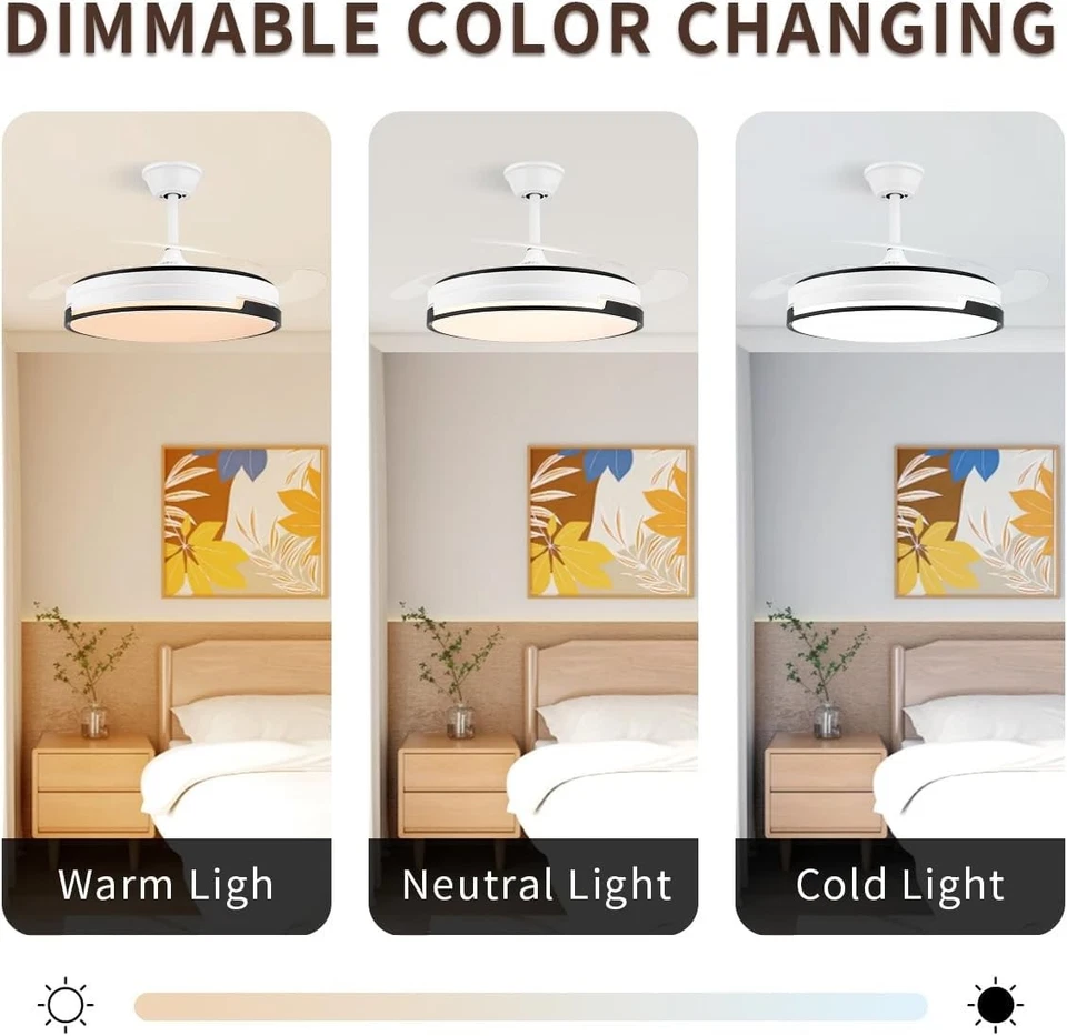 42" Smart Retractable Ceiling Fan Light with 3-Color Light & Remote, App Control - Image 4 of 4