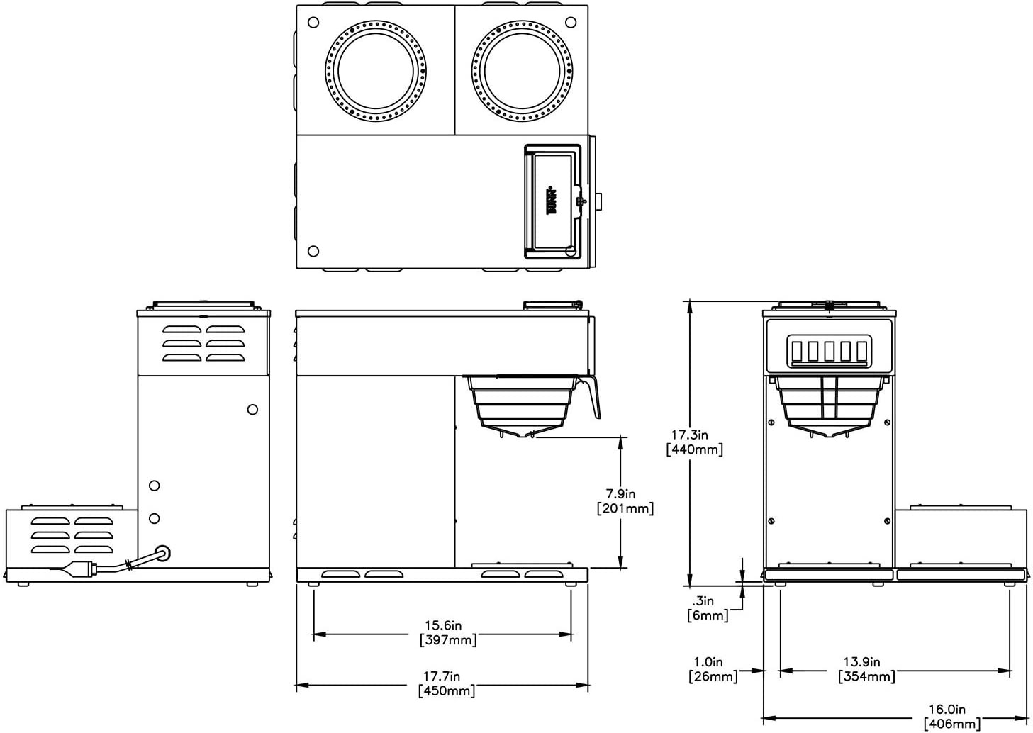 VP17-3, 12-Cup Low Profile Pourover Commercial Coffee Maker, 3 Lower Warmers, 13