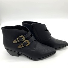 Black Ankle Bootie Women Size 10 Solid Faux leather Pointed Toe Heeled Buckle