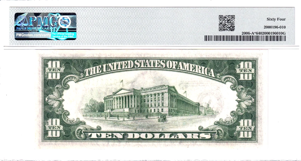 1934-A $10 Federal Reserve Note Boston **STAR** PMG Choice Unc 64 #A01611100* - Image 2 of 2