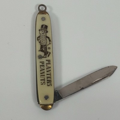 Vintage Planters Peanuts Mr Peanut White Advertising Pocket Knife Keychain