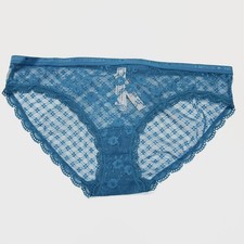 2016 Vintage Victoria's Secret Dark Teal Blue Lace Bikini Panties Size Medium
