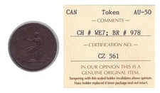 1813 ½ Penny Token Lower Canada ICCS Graded AU-50
