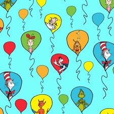 BTY Celebration By Dr. Seuss The Cat in The Hat Aqua Cotton Fabric ADE74846-70