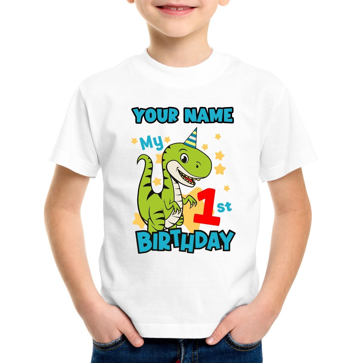 Dinosaur Personalised T-shirt Name Age Dino Kids Birthday Gifts