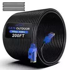 200FT Cat6 Outdoor Ethernet Cable InGround Heavy Duty Direct Burial 24AWG CCA