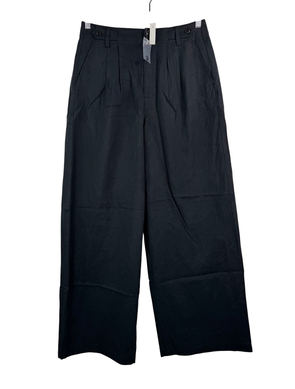 Madewell Harlow Wide-Leg 90s Linen Pleated Pants in Black Size 6