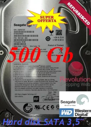 Disque Dur 500 Go HDD Idéal Pour DVR NVR XVR PC 3,5" SATA 7200 TR/MIN SILENCIEUX