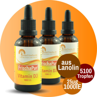 LebeFrischa natürliche Vitamin D3 Tropfen 50ml aus Lanolin 1000 I.E. hochdosiert