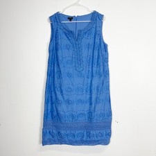 Talbots Dress Womens Size 16 Blue Floral Lace Eyelet Sheath Sleeveless