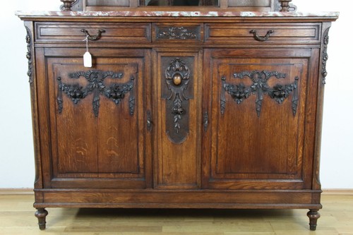 Antik Buffet Vitrine Anrichte Louis Seize Eiche massiv Esszimmer Spiegel Kunst - Bild 10 von 12